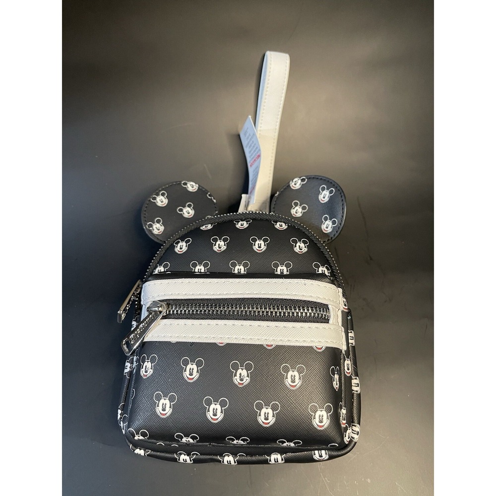 Disney Parks Loungefly Mickey Mouse Faces Mini Backpack Wristlet Black White NWT - Picture 2 of 11
